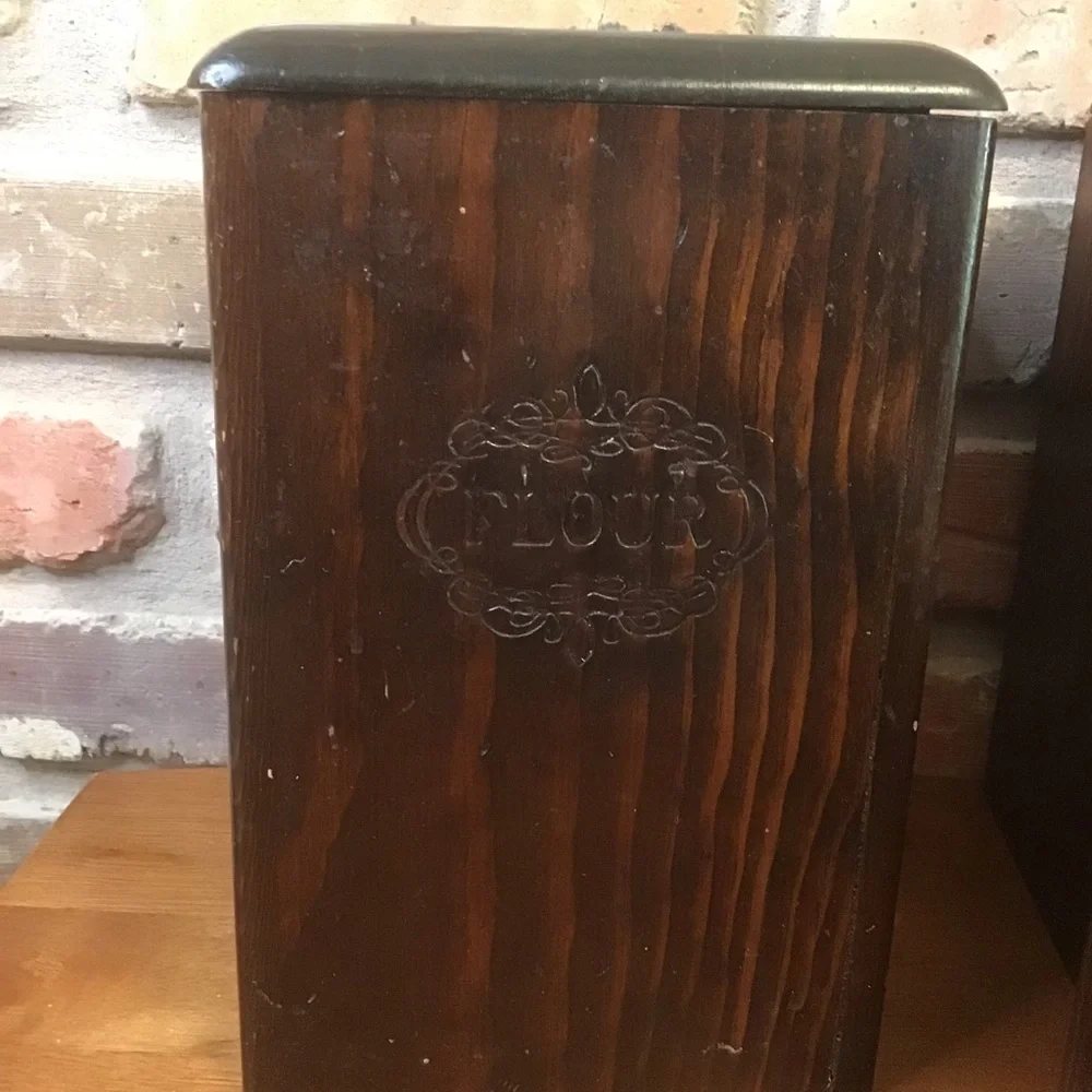 VINTAGE 60’s 70’s MCM Flour Sugar Tea Coffee Square Wooden Canister Set